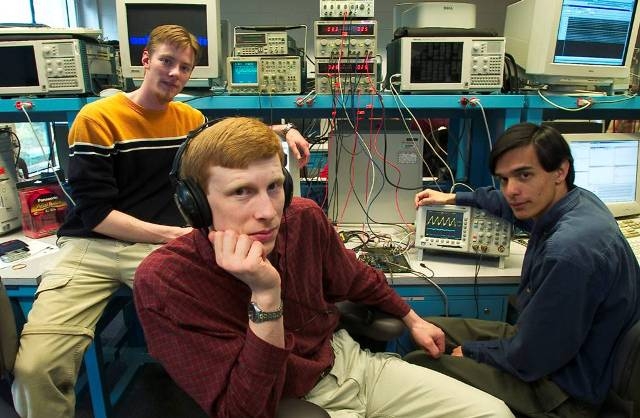 Students with noise cancellation test  equipment